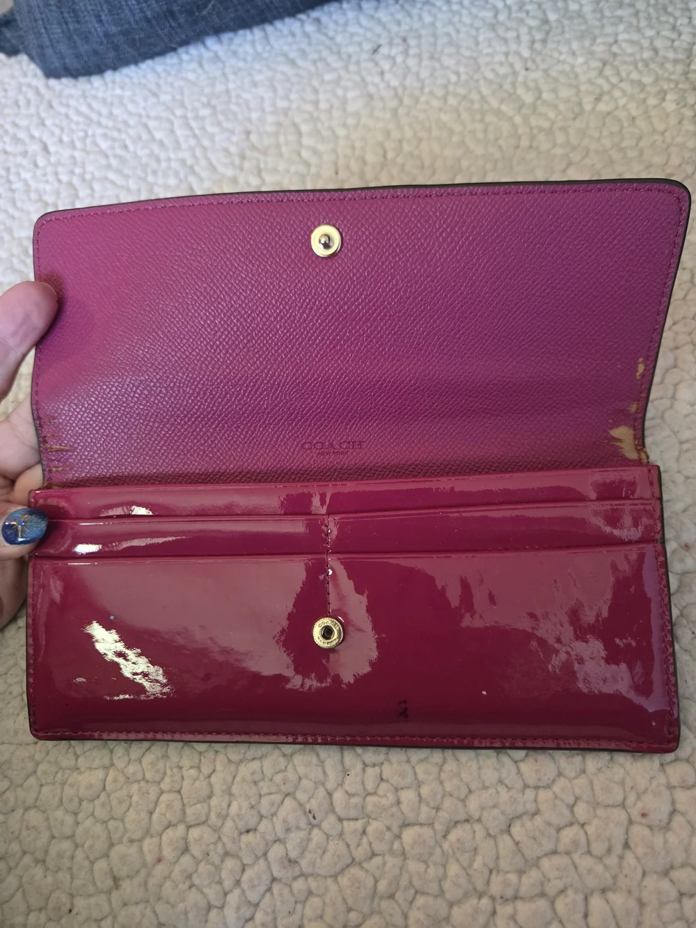 Coach Patent Signature Embossed Card Holder in Hot Pink